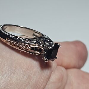 **Sale** Sterling Silver Gold Plated Black Rhinestone Ring Size 9